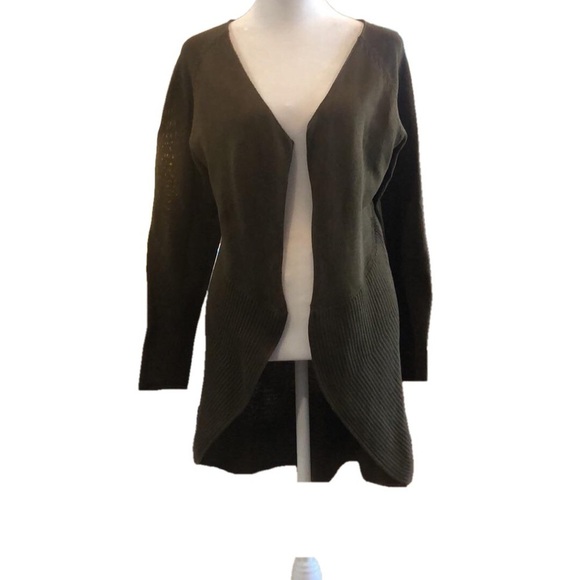 Peruvian Connection Size M Olive green open front cardigan Pima cotton - Picture 1 of 8